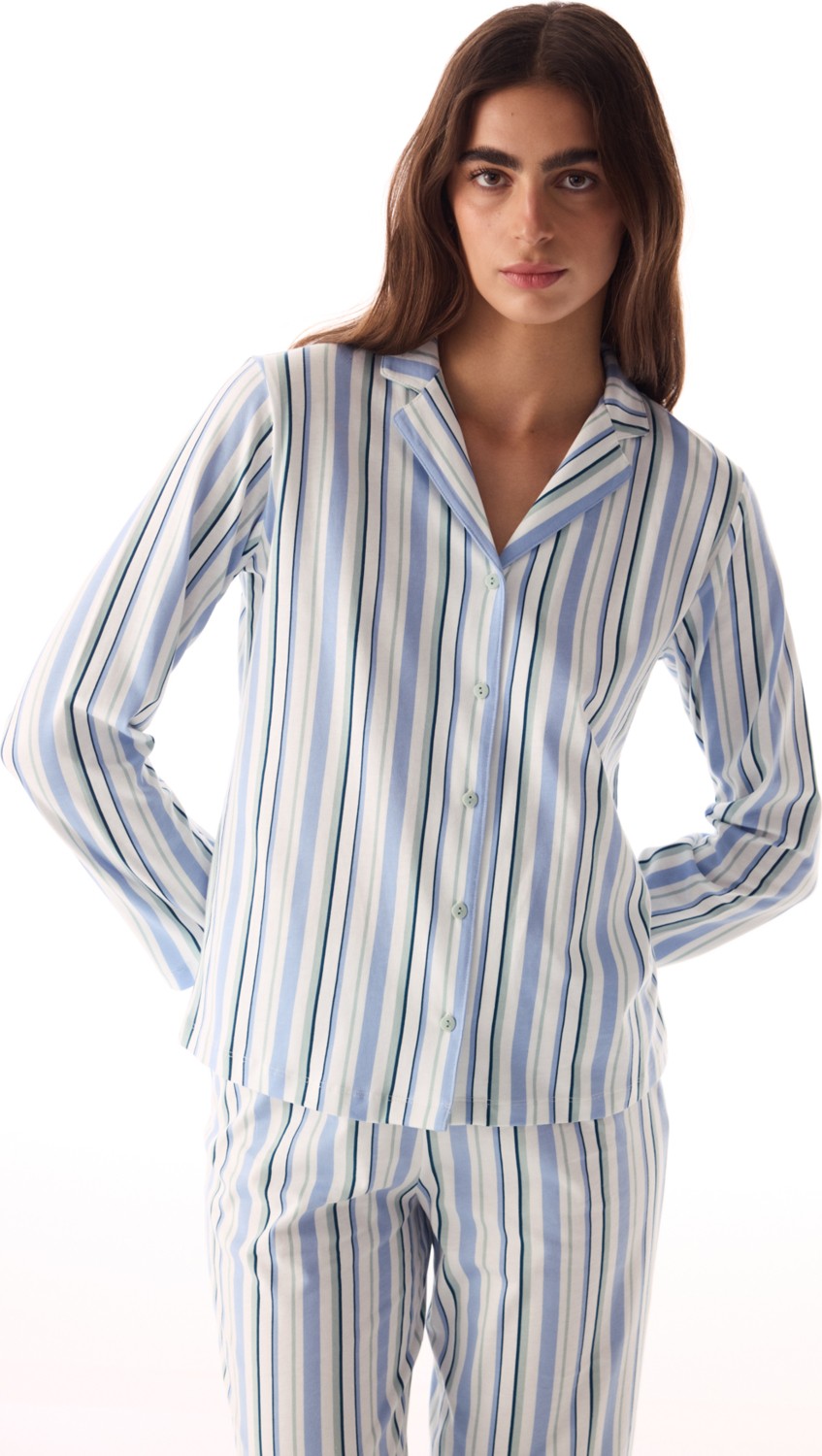 Penti Gri Cool Çizgili Gömlek Uzun Kollu Pijama Takımı görsel 2