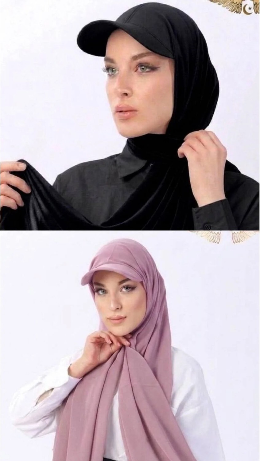 ALDAIYR Şapkalı Boneli Hazır Şal Hijab Sandy
