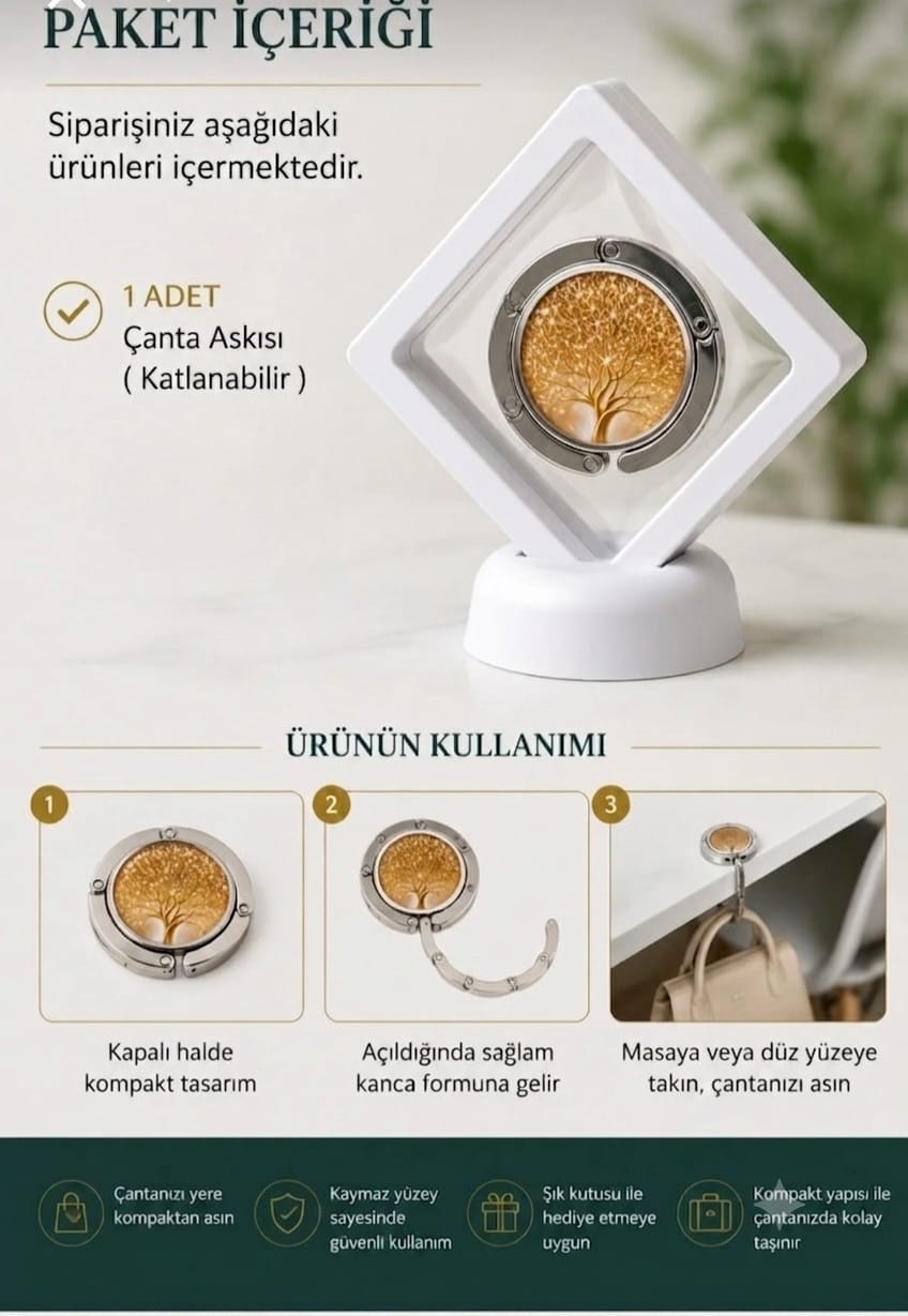 Segy Home Renkli Desenli Katlanabilir Mıknatıslı Cep Kancası El Çantaları için Tutucu Masa El Çantası Askısı