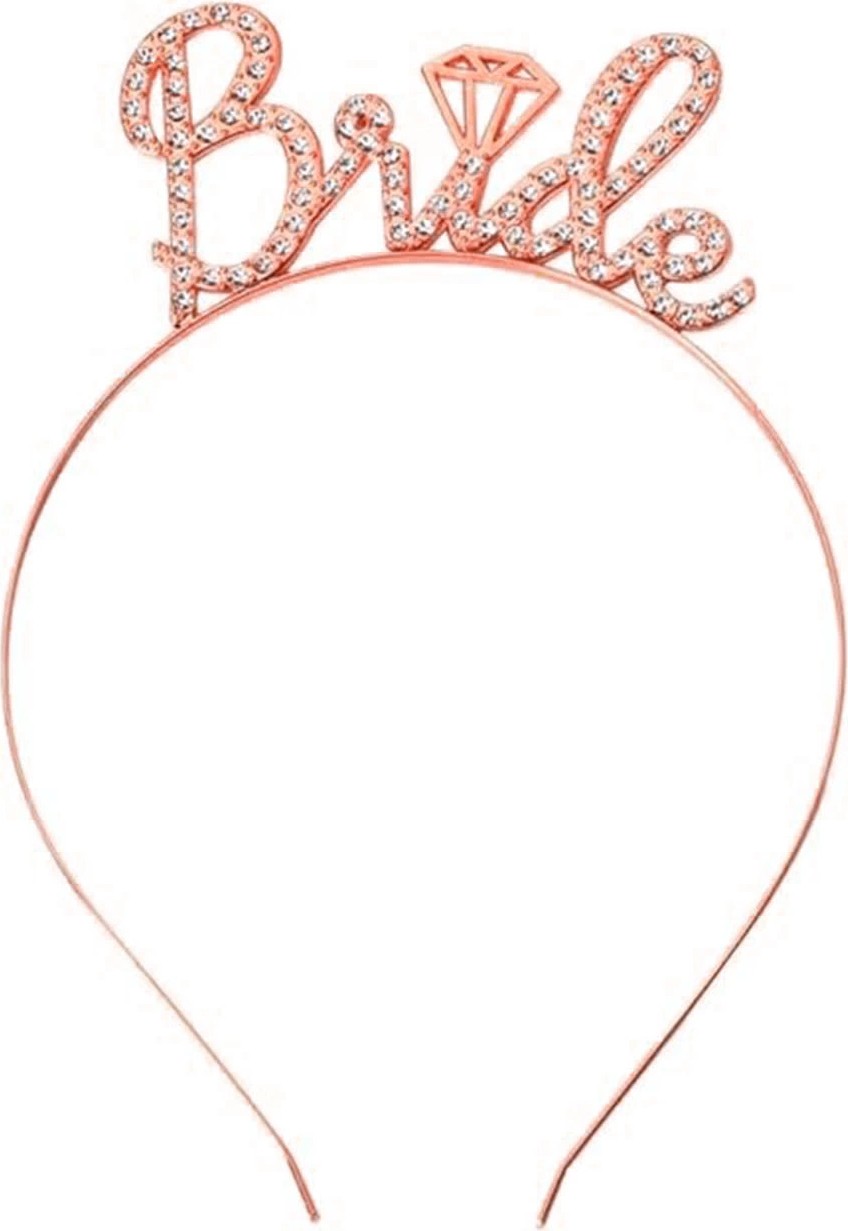 Cotton Soft Rose Gold Renkli Taşlı “bride” Gelin Tacı, El Yazısı Yazı Tipiyle görsel 3