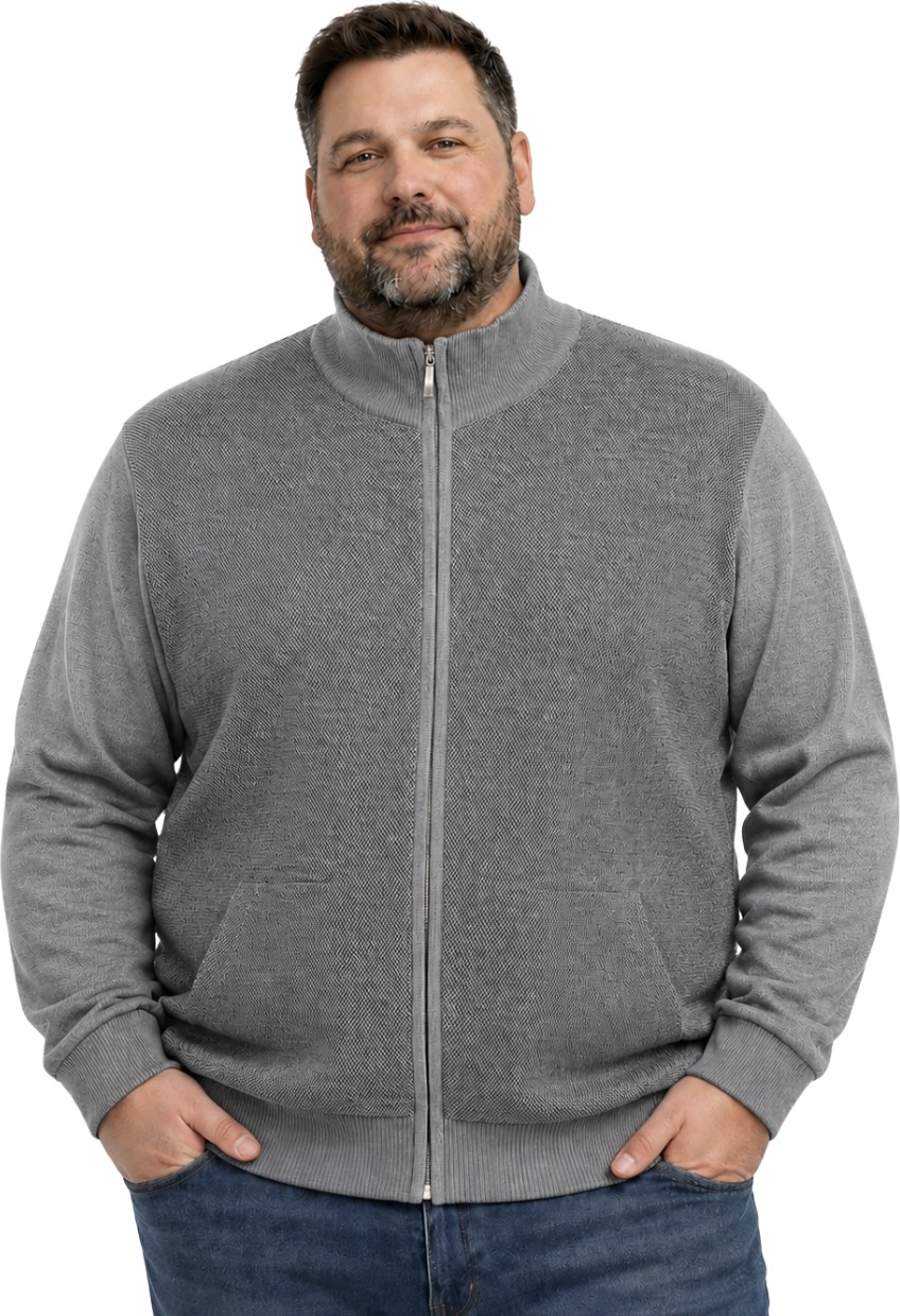 Battal Moda Erkek Büyük Beden Antrasit Arven Dik Yaka Cepli Triko Hırka 5xl-6xl-7xl-8xl görsel 7