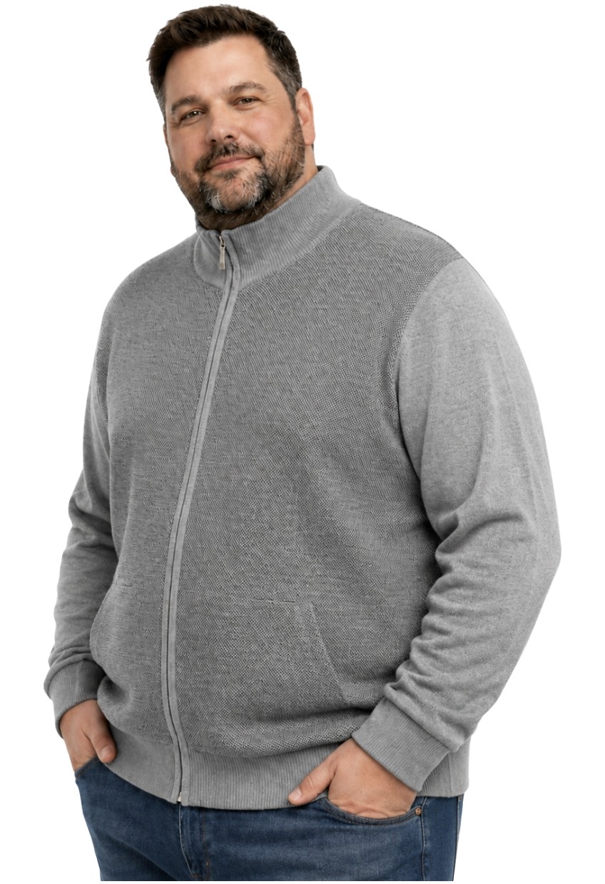 Battal Moda Erkek Büyük Beden Antrasit Arven Dik Yaka Cepli Triko Hırka 5xl-6xl-7xl-8xl görsel 8
