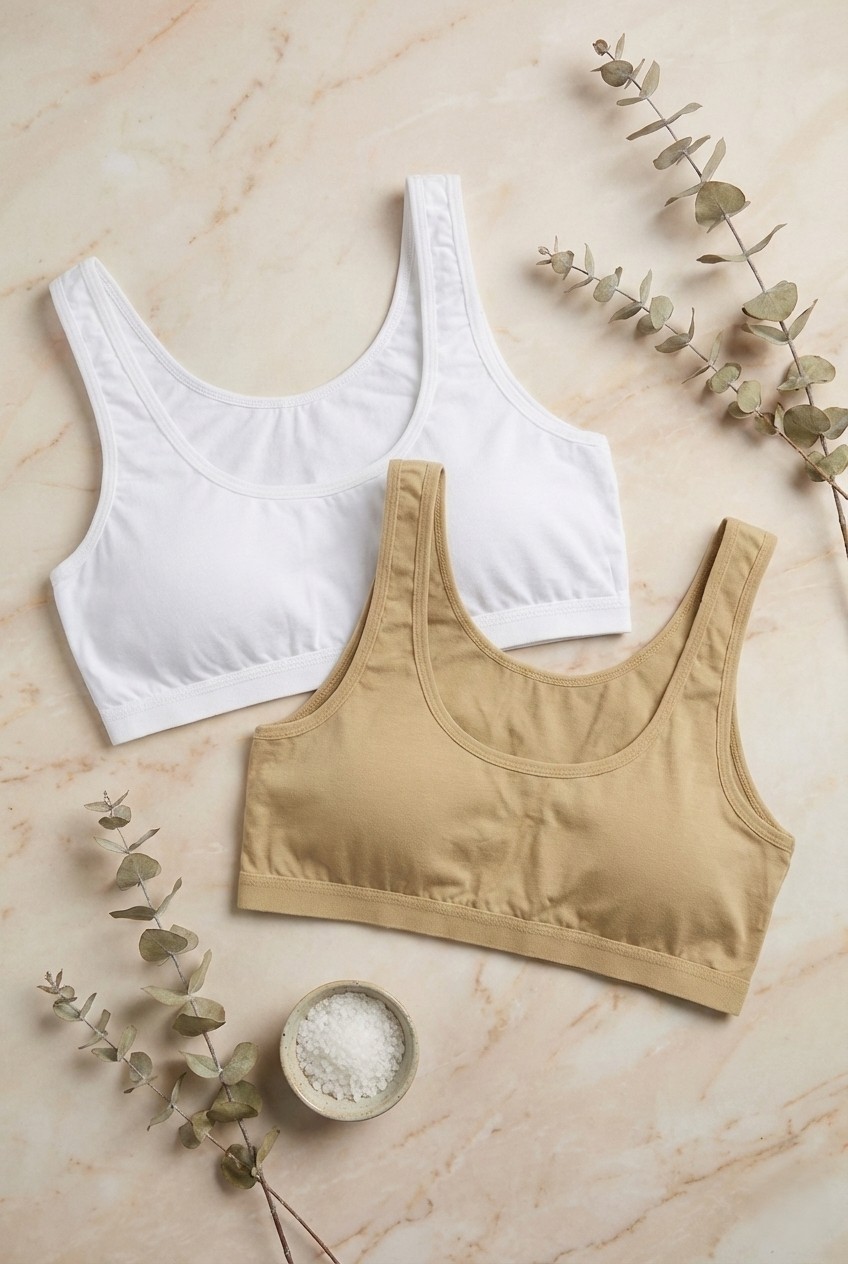 Underwear Bodyway 2'li Set Kalın Askılı Pamuklu Penye Büstiyer - Telsiz Balensiz Yarım Atlet Sporcu ve Uyku Sütyeni - Büyük Beden