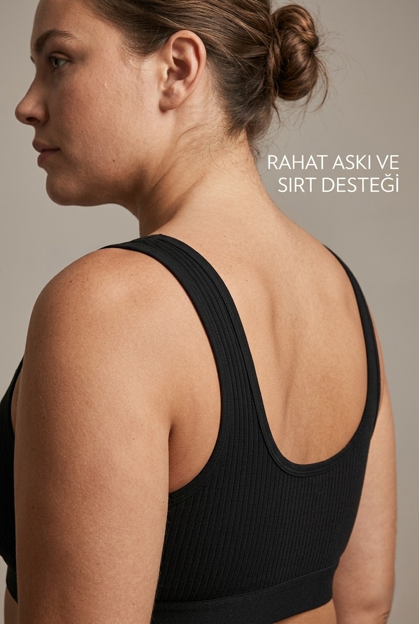 Underwear Bodyway 3'lü Set Büyük Beden Pedli Ribana Fitilli Büstiyer Kalın Askılı Battal Boy Yarım Atlet Sütyen görsel 3