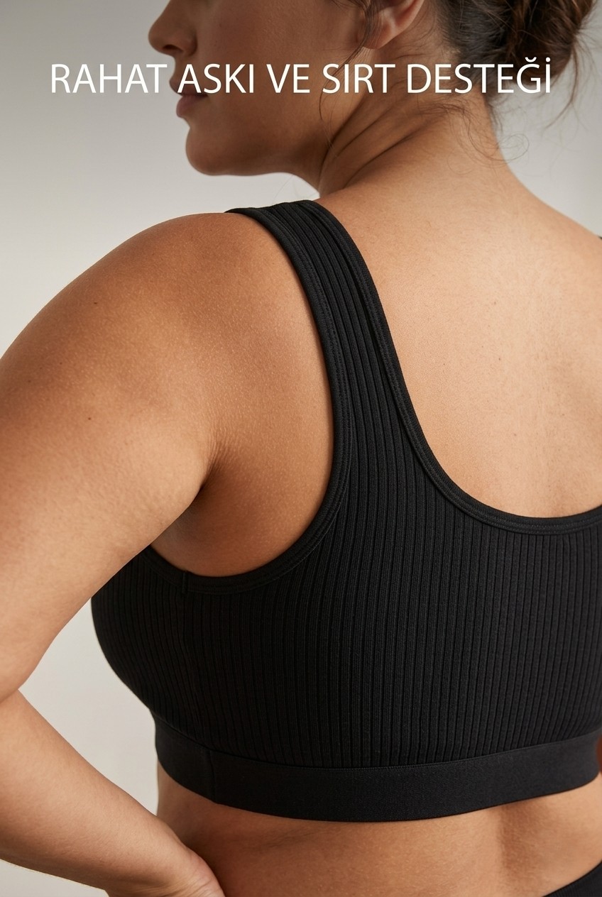 Underwear Bodyway 3'lü Set Büyük Beden Pedli Ribana Fitilli Büstiyer Kalın Askılı Battal Boy Yarım Atlet Sütyen görsel 5