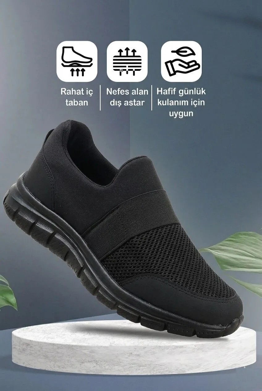 Vojo Flex Anatomik Erkek Spor Ayakkabı Siyah Poliüretan Taban ile Rahat İç Taban
