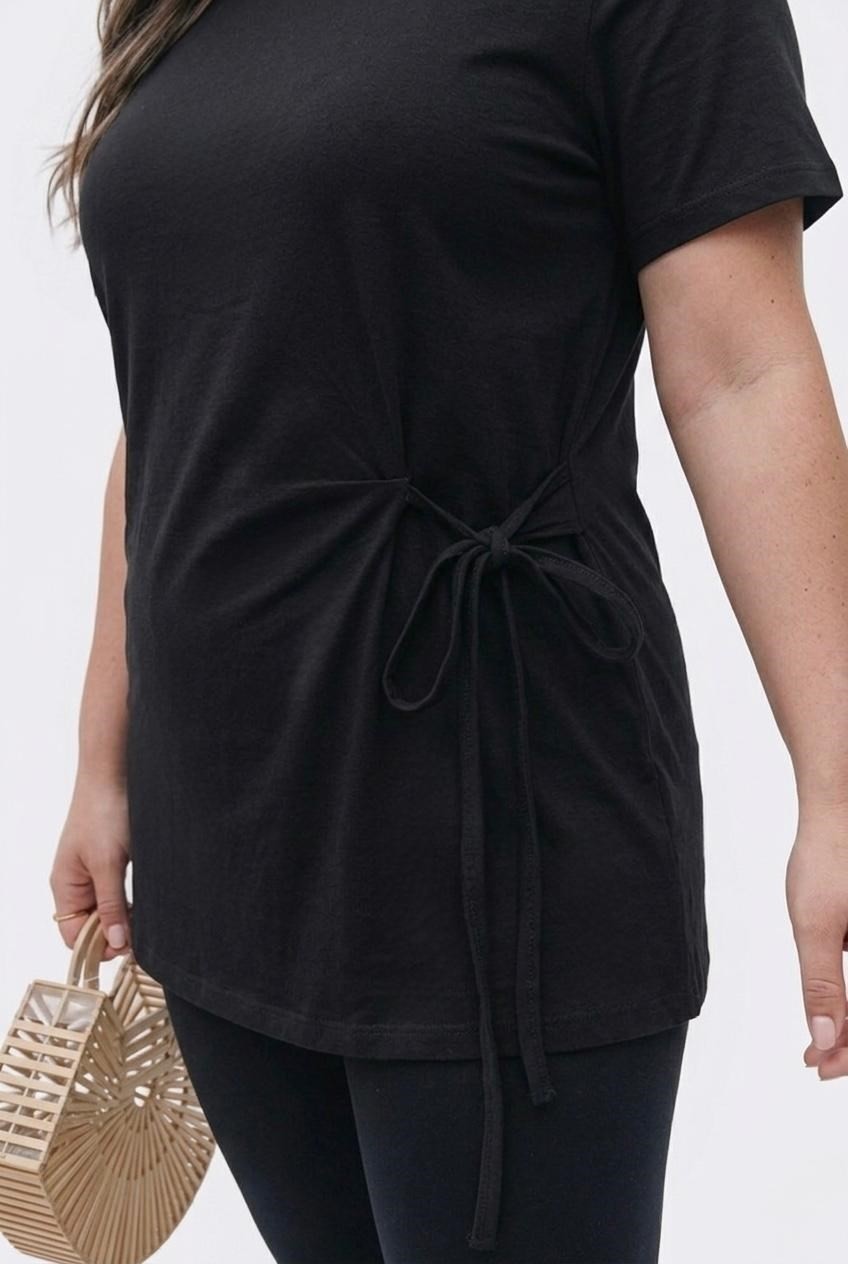 Koza Butik Kadın Büyük Beden Kısa Kollu Yan Düğüm Detaylı Bluz 2039-26 görsel 6