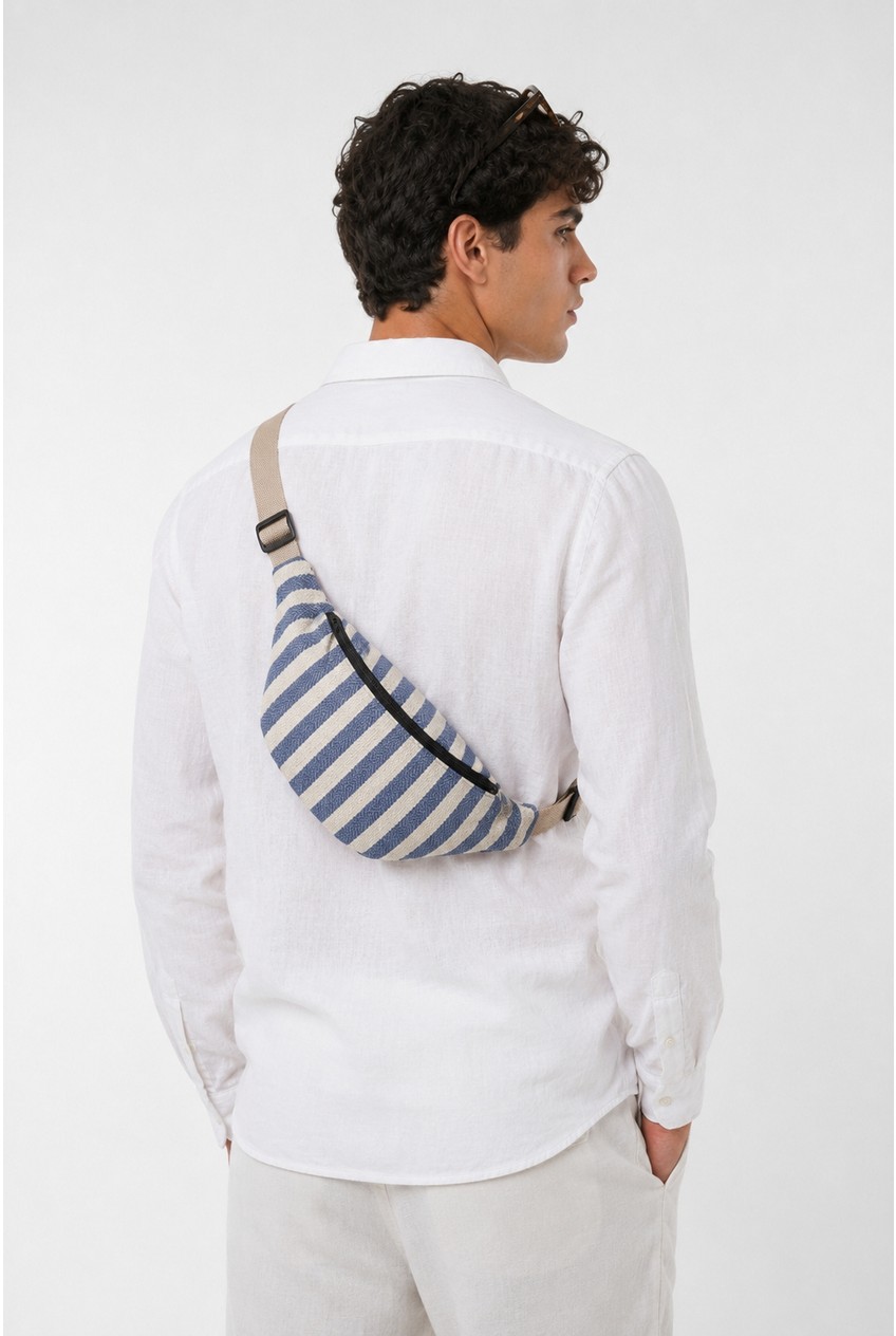 The Modawest Unisex Çizgili Desenli Dokuma Bel ve Omuz Çantası görsel 2