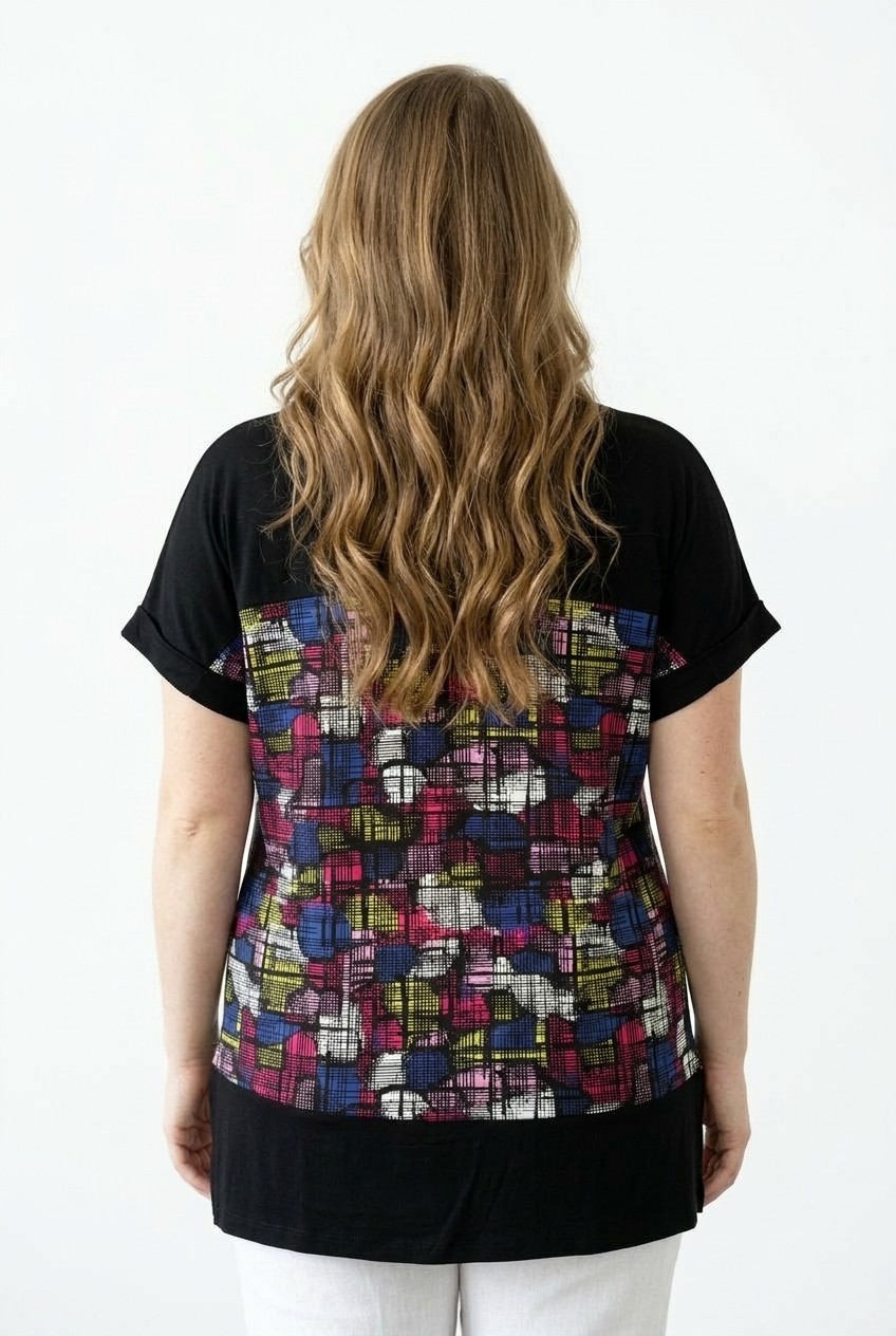 Stil Diva V Yaka Renk Bloklu T-Shirt görsel 6