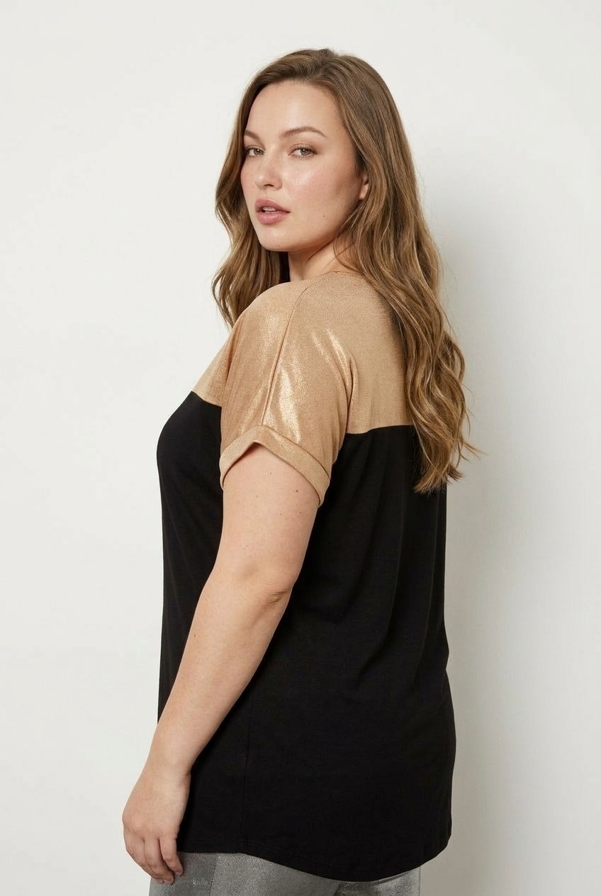 Stil Diva Bisiklet Yaka Kısa Kollu Parlak Esnek Kumaşlı T-Shirt görsel 5