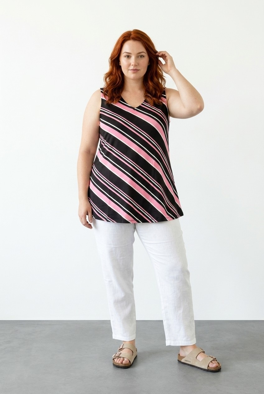 Stil Diva Çizgili Kolsuz T-Shirt görsel 2