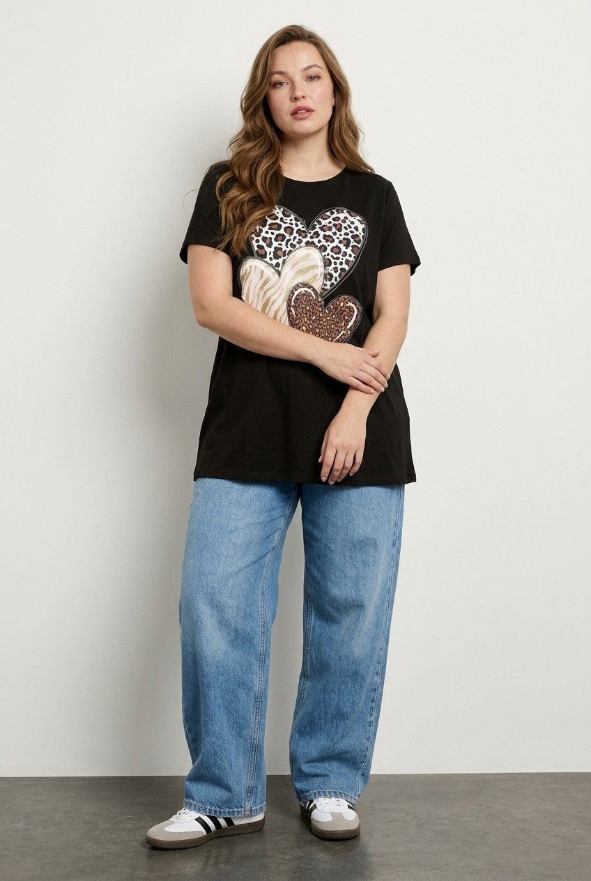 Stil Diva Bisiklet Yaka Kısa Kollu Baskılı Esnek Kumaşlı T-Shirt