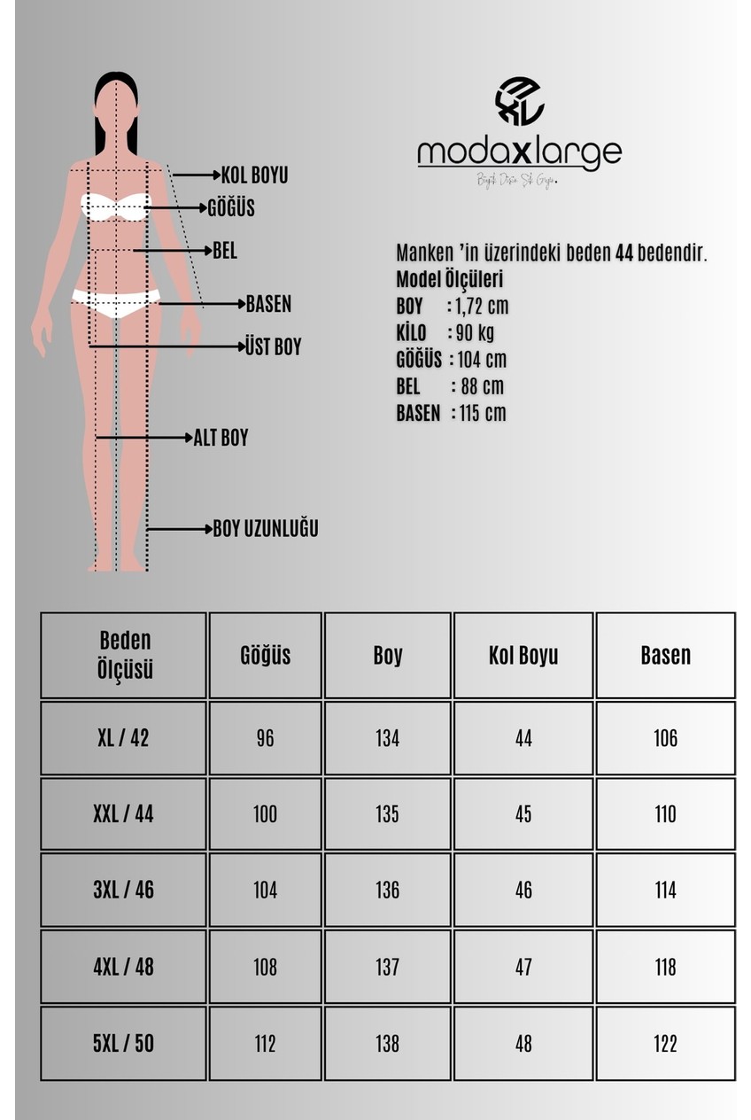 Koza Butik Kadın Büyük Beden Truvakar Kol V Yaka Uzun Elbise 5475-26 görsel 4