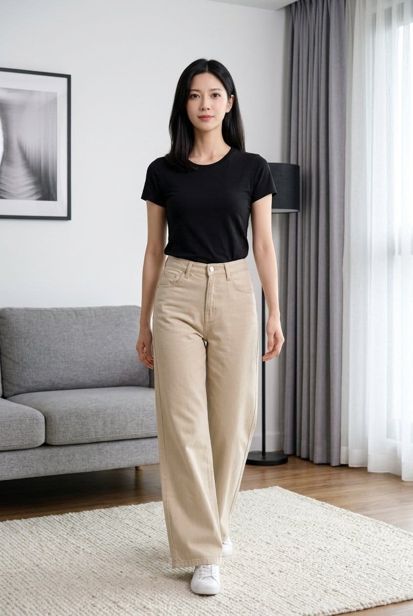 Hies Wide Leg Yüksek Bel Likralı Sağlam Dikişli Palazzo Bayan Kot Jeans - Bej Pantolon