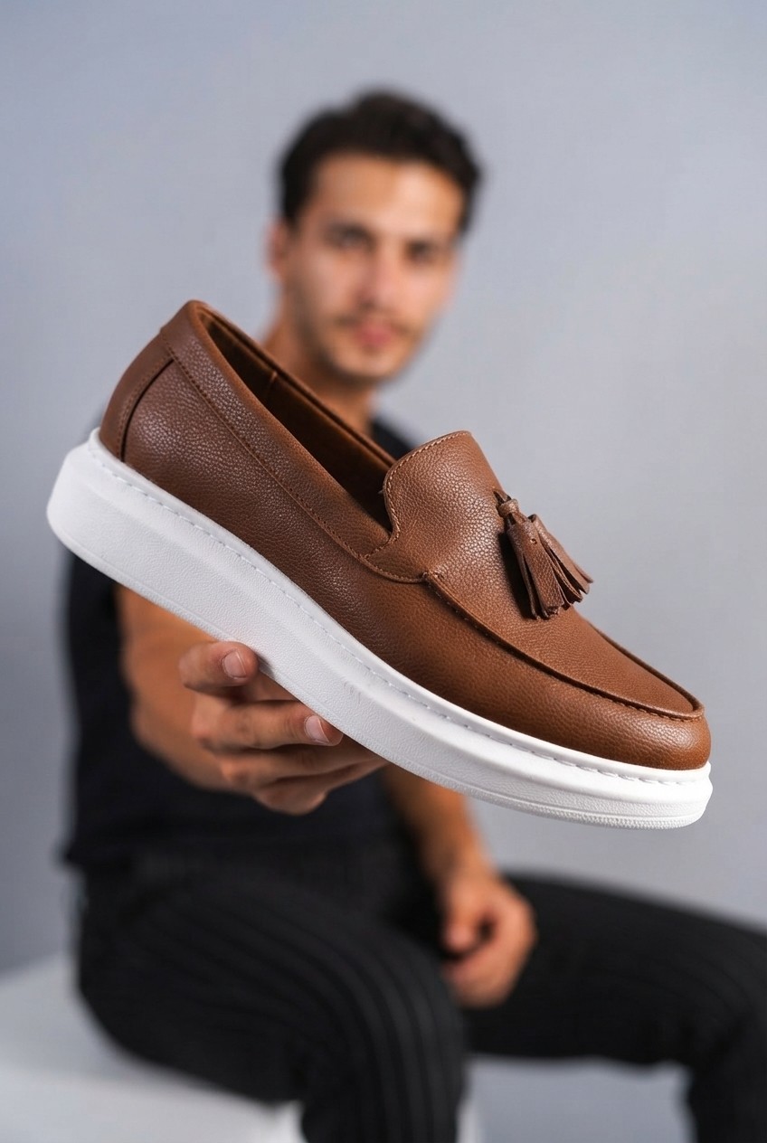 Zerenyus ZRJ154 Yüksek Kalite Bağcıksız Püsküllü Erkek Günlük Loafer - Siyah