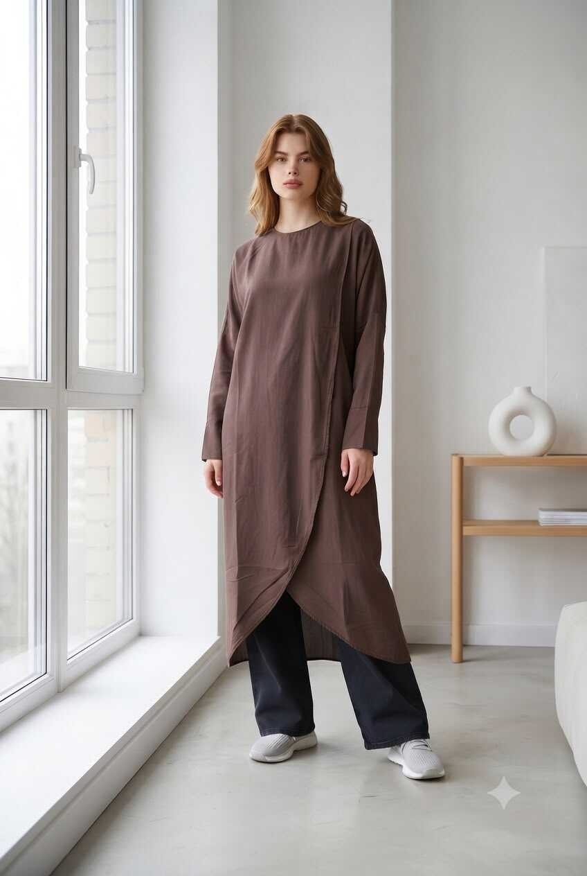 Neways 6394-DENIM Parça Boya Standart Tunik Kahve görsel 2