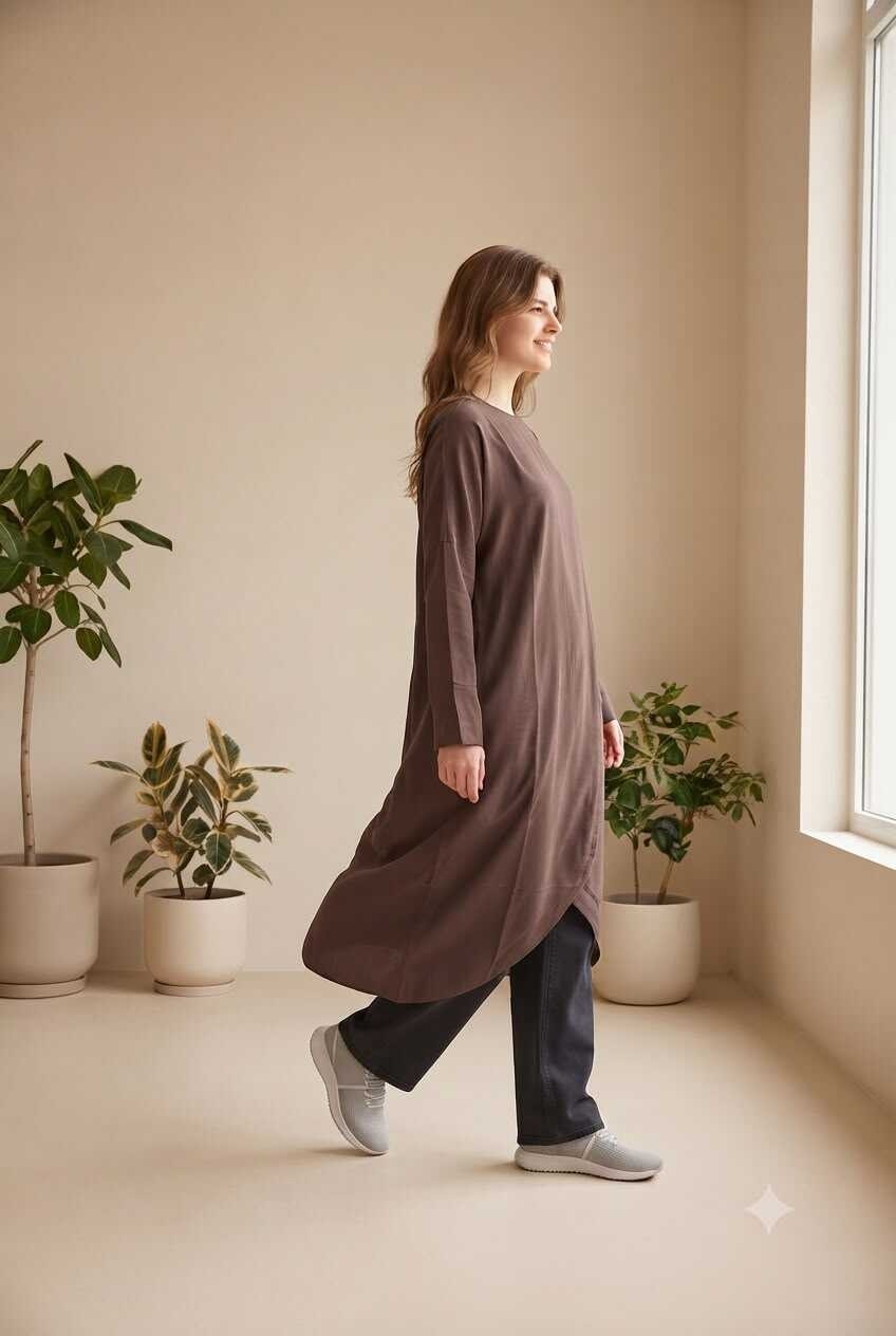 Neways 6394-DENIM Parça Boya Standart Tunik Kahve görsel 3