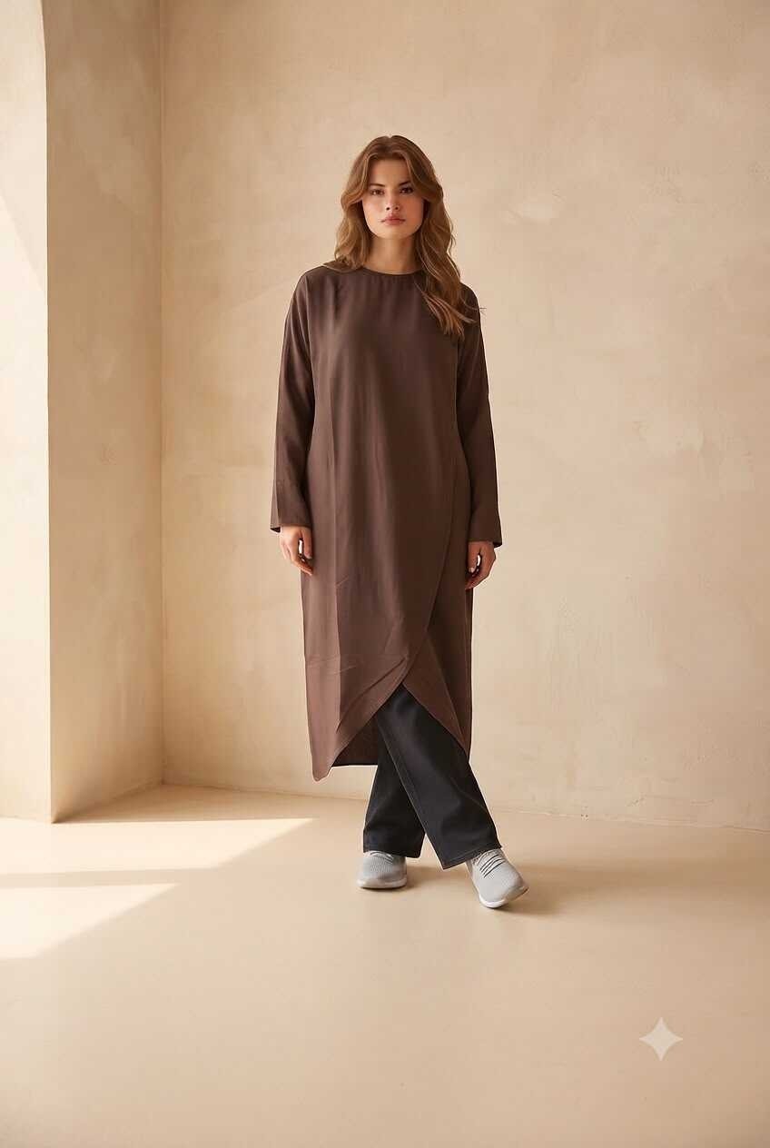 Neways 6394-DENIM Parça Boya Standart Tunik Kahve görsel 4