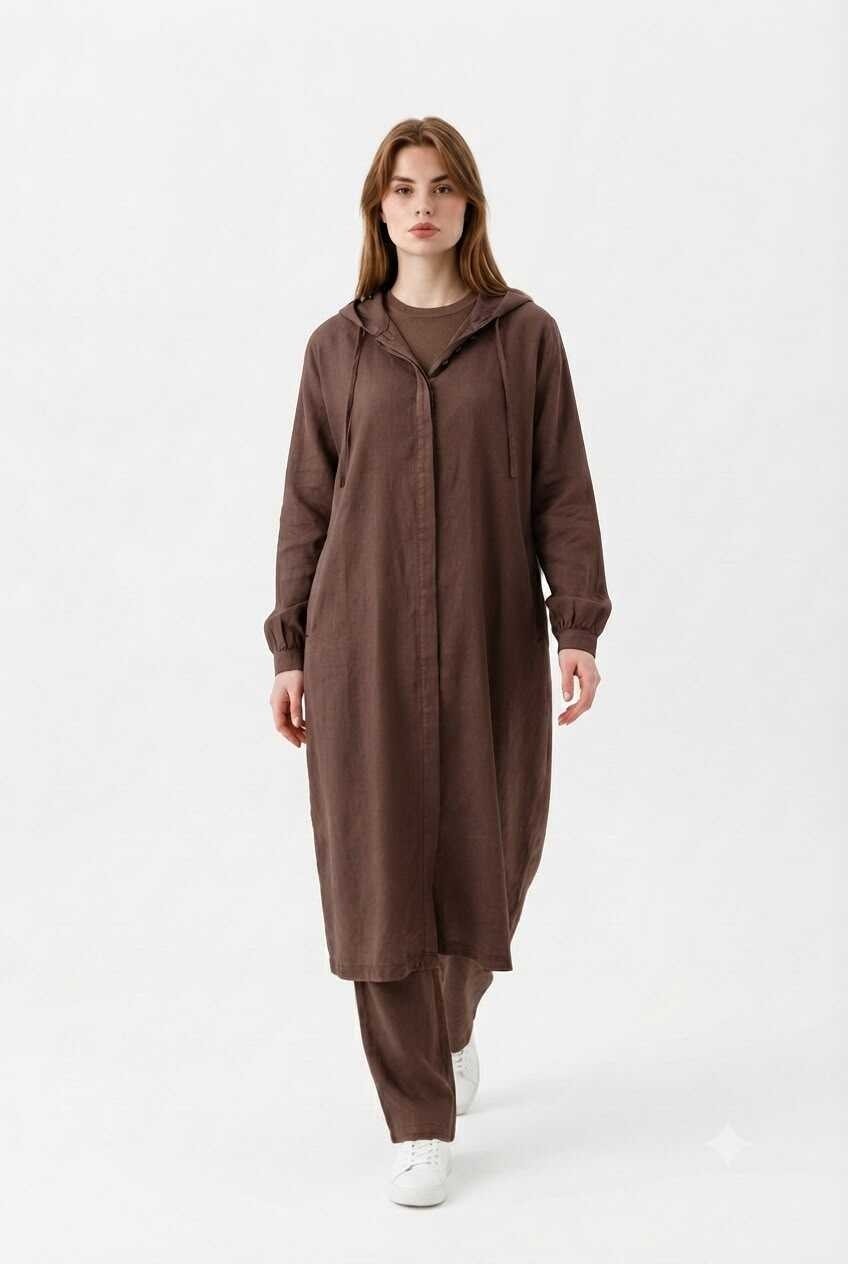 Neways 6465-DENIM Parça Boya Yarasa Tunik Kahve