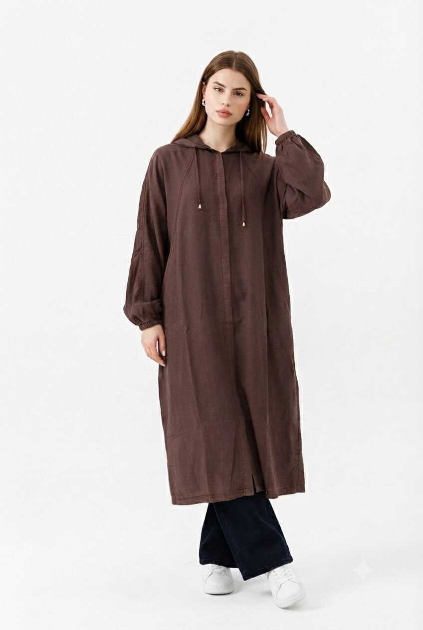 Neways 6465-DENIM Parça Boya Yarasa Tunik Kahve görsel 2