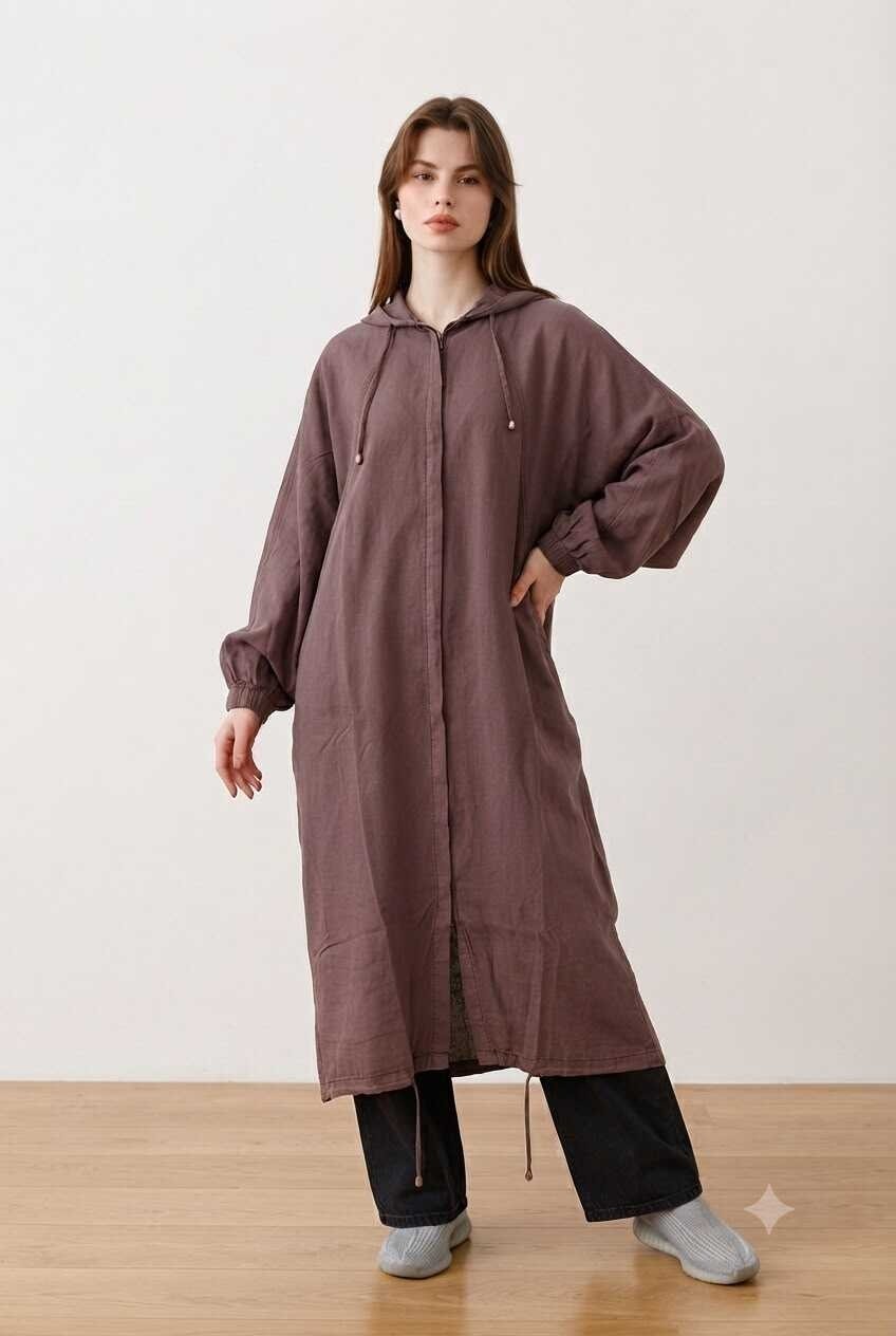 Neways 6465-DENIM Parça Boya Yarasa Tunik Kahve görsel 3