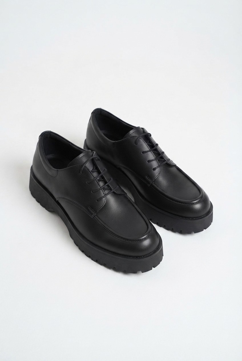 Zerenyus Zrk-Xkx6 Premium Kalın Taban Siyah Bağcıklı Günlük Unisex Oxford Ayakkabı görsel 4