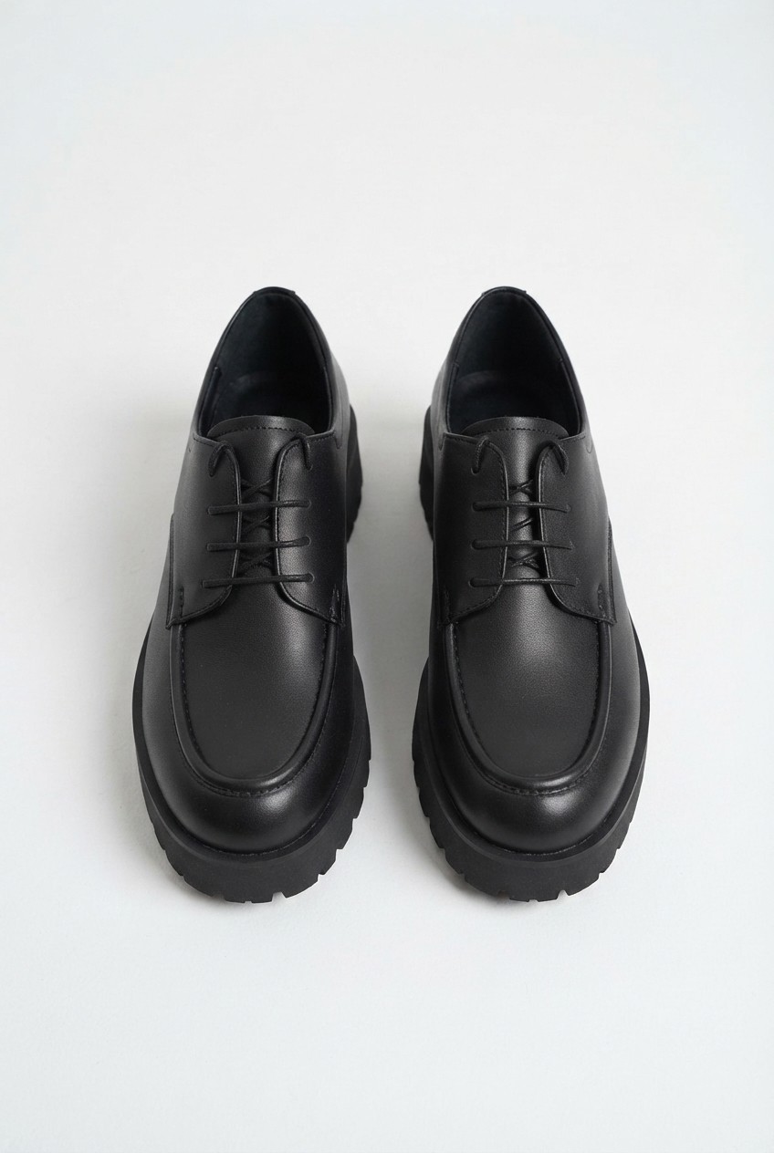 Zerenyus Zrk-Xkx6 Premium Kalın Taban Siyah Bağcıklı Günlük Unisex Oxford Ayakkabı görsel 6