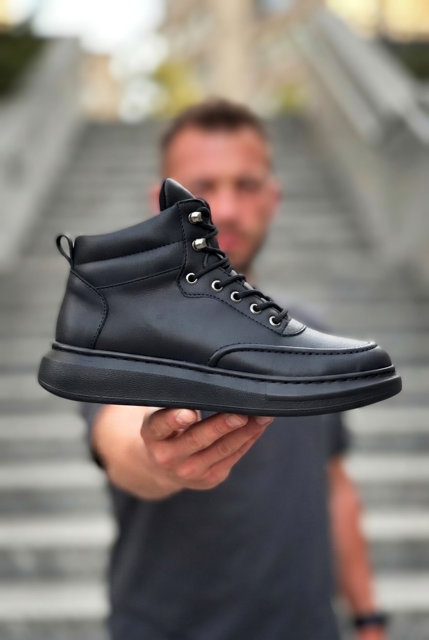 Zerenyus ZRK-X0994 Premium Siyah Beyaz Yüksek Taban Erkek Bağcıklı Spor Bot görsel 7