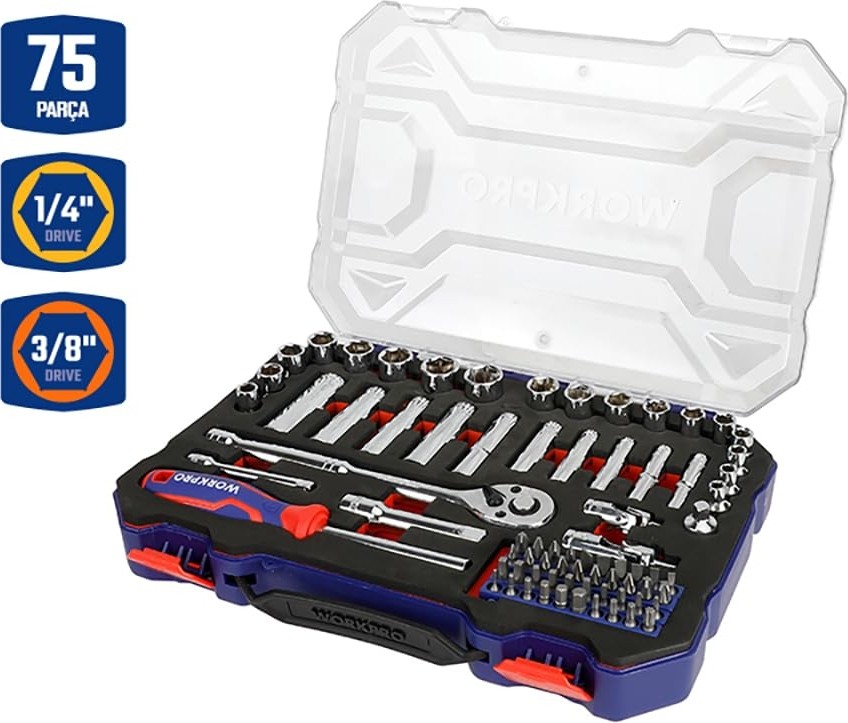 Die Grup Workpro WP202524 1/4'’ 3/8’’ Metrik 75 Parça Cr-V Profesyonel Lokma Takımı görsel 2