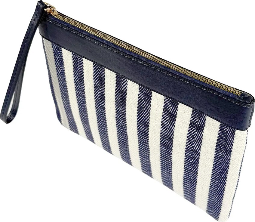Glondy Sofia Kanvas Çizgili Kadın Portföy & Clutch El Çantası Lacivert görsel 6