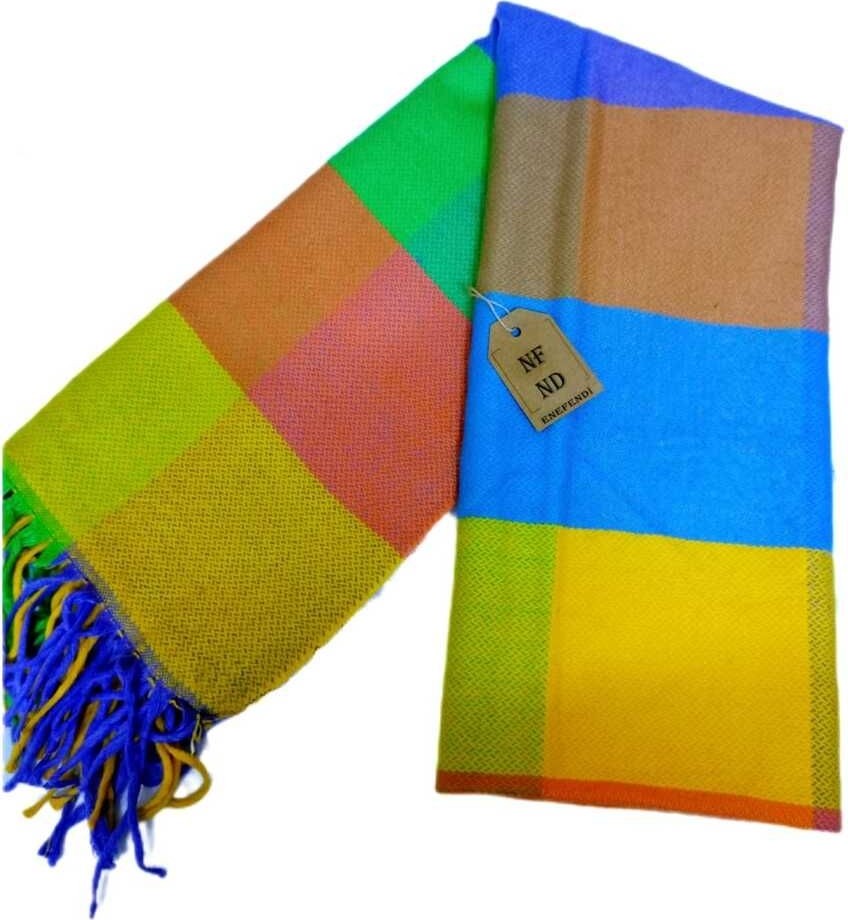 NF ND ENEFENDİ Desenli , Renkli , Yumuşak, Kışlık , Sıcak Sarı Mavi Omuz Şalı Atkı, 70 x 165