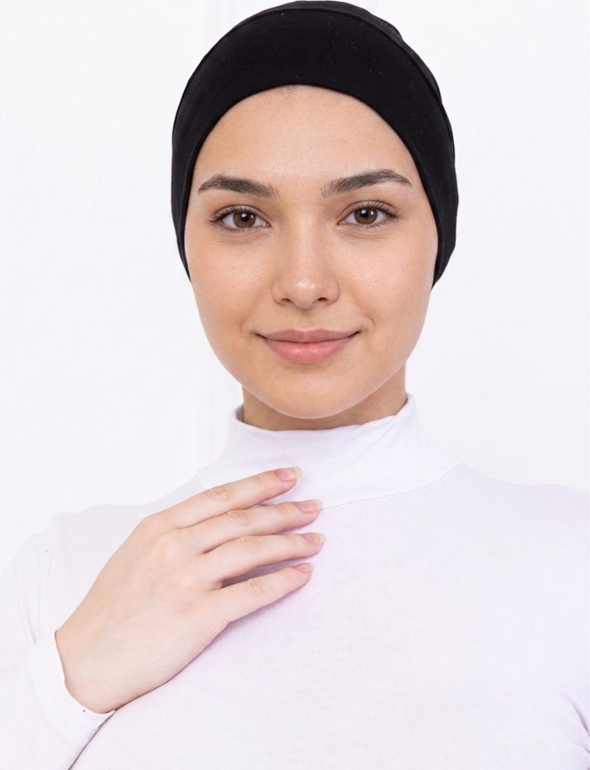 Alivascarf Hava Alan Fileli Klima Fit Bone Dikişsiz Siyah Kadın Tesettür Pratik Iç Bone görsel 2