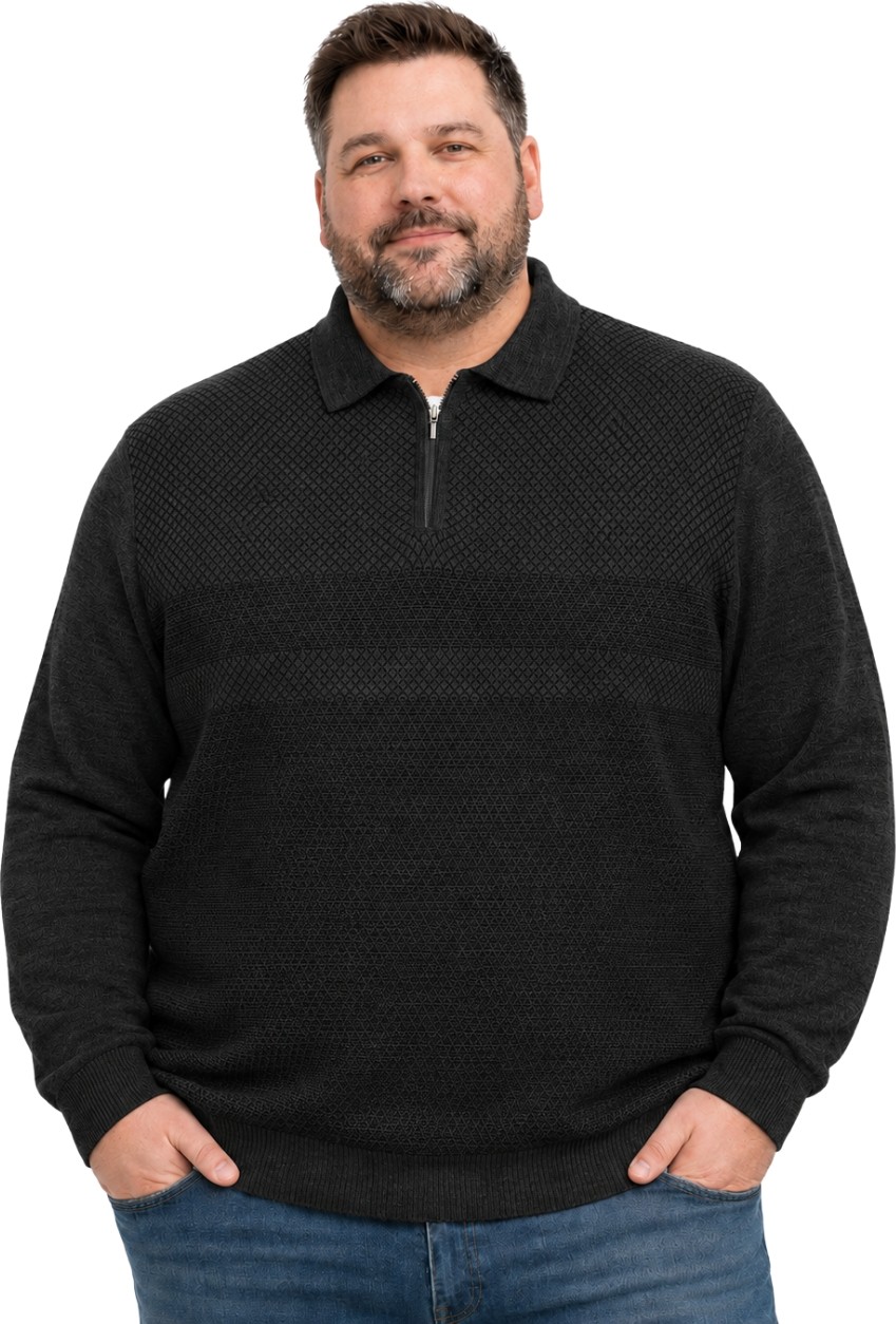 Battal Moda Erkek Büyük Beden Bordo Atlas Polo Yaka Fermuarlı Triko Kazak 5xl-6xl-7xl-8xl