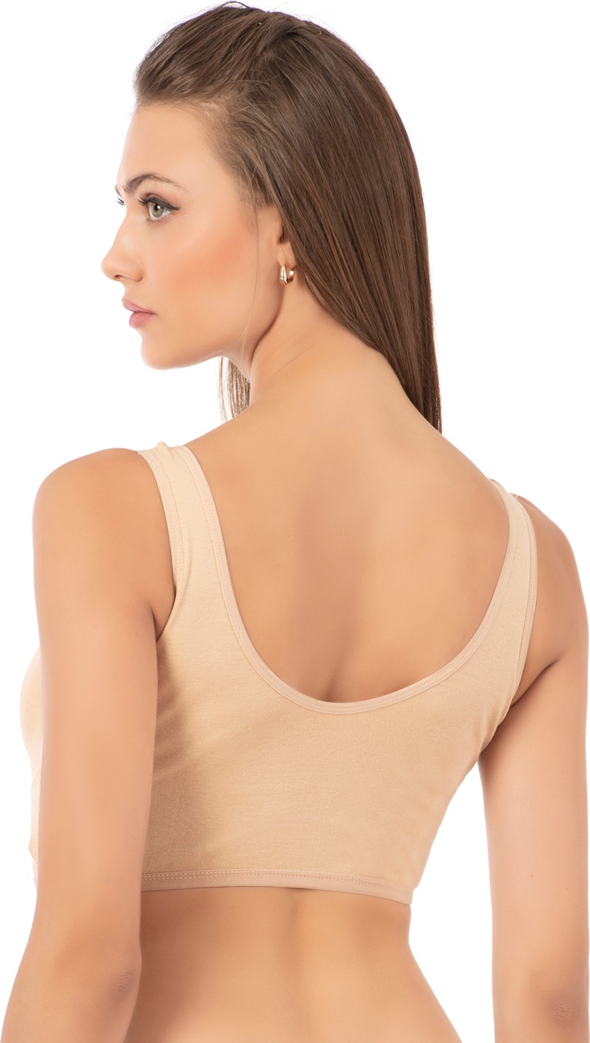 Özkan Underwear 0564 Kadın Pamuklu Ribana Boş Kap Desteksiz Telsiz Balensiz Kalın Askılı Yarım Atlet Sütyen görsel 7