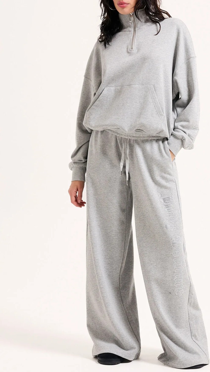 Juicy Couture Gri Kadın Geniş Fit Yazı Baskılı Eşofman Üstü VIJH70711WJZJ32