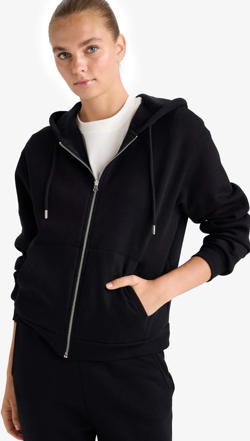 DeFacto Relax Fit Kapüşonlu Cepli Basic Fermuarlı Sweatshirt C1809AX25AU