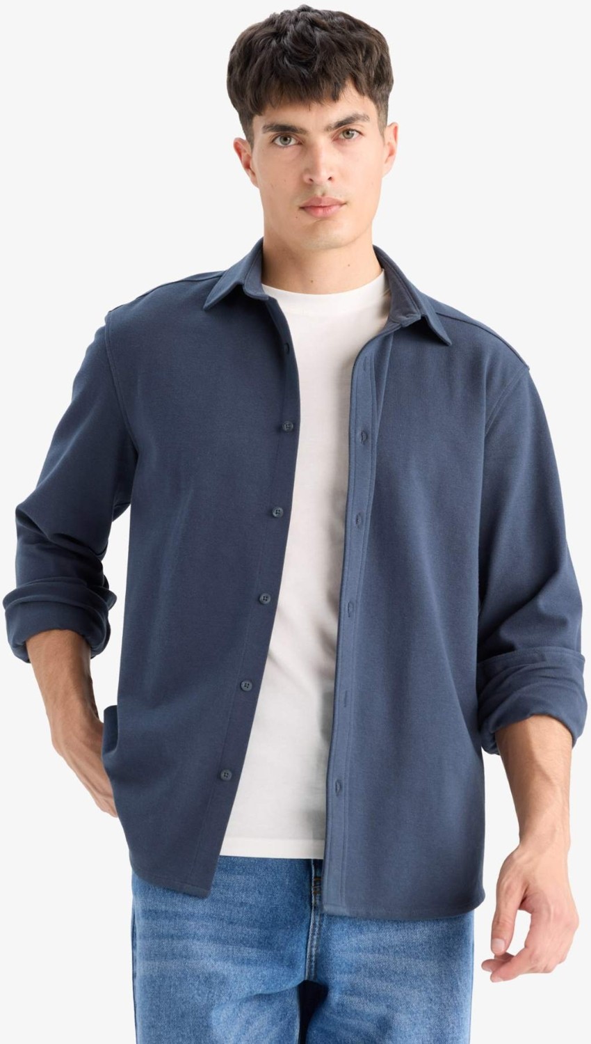 DeFacto Regular Fit Polo Yaka Uzun Kollu Gömlek E9023AX25WN görsel 8