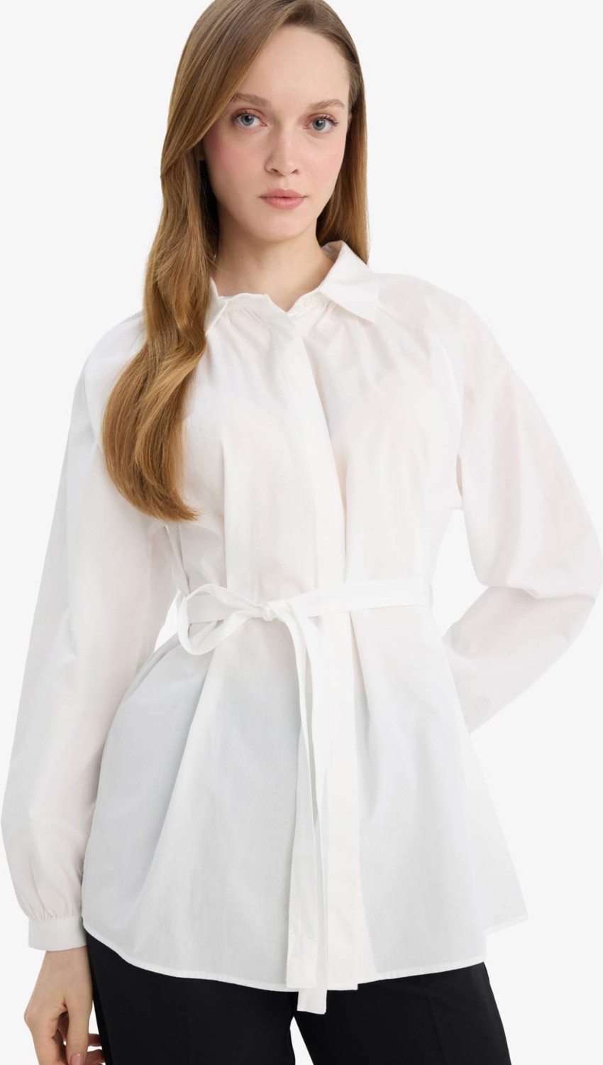 DeFacto %100 Pamuk Relax Fit Poplin Uzun Kollu Kırmızı Tunik G7704AX26SP