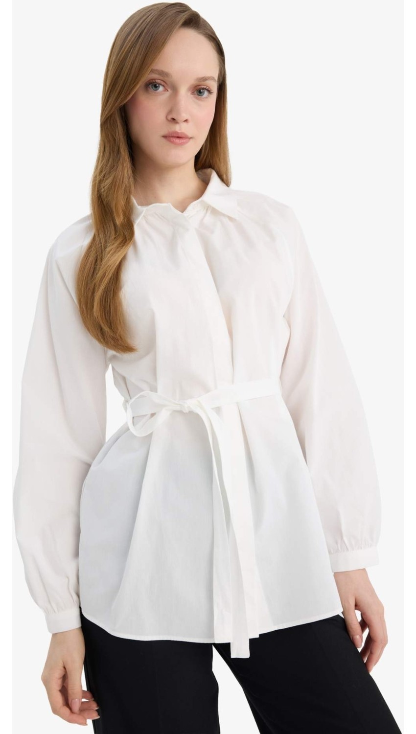 DeFacto %100 Pamuk Relax Fit Poplin Uzun Kollu Kırmızı Tunik G7704AX26SP görsel 3