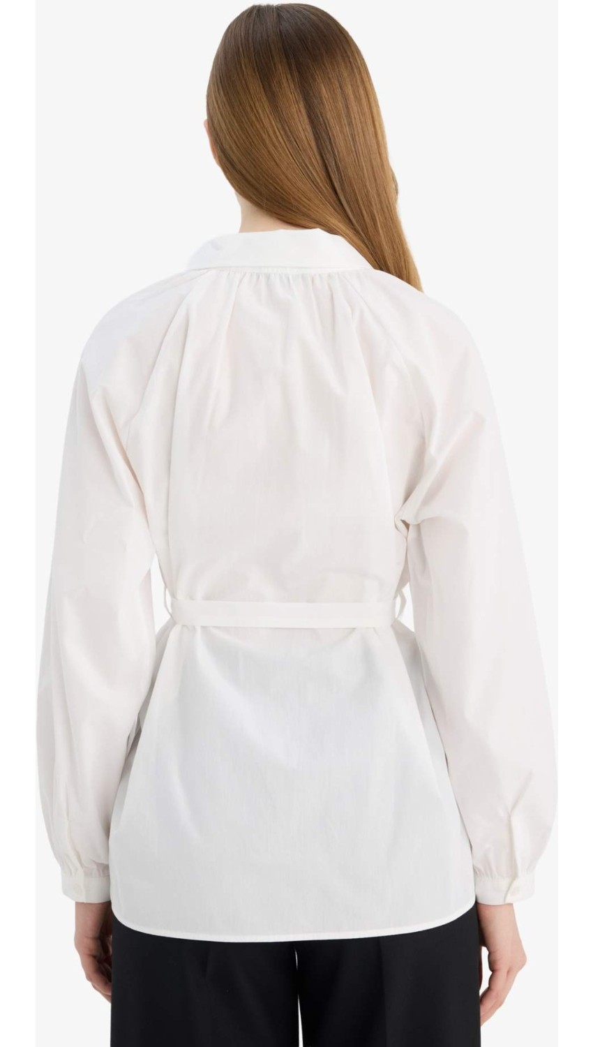 DeFacto %100 Pamuk Relax Fit Poplin Uzun Kollu Kırmızı Tunik G7704AX26SP görsel 5