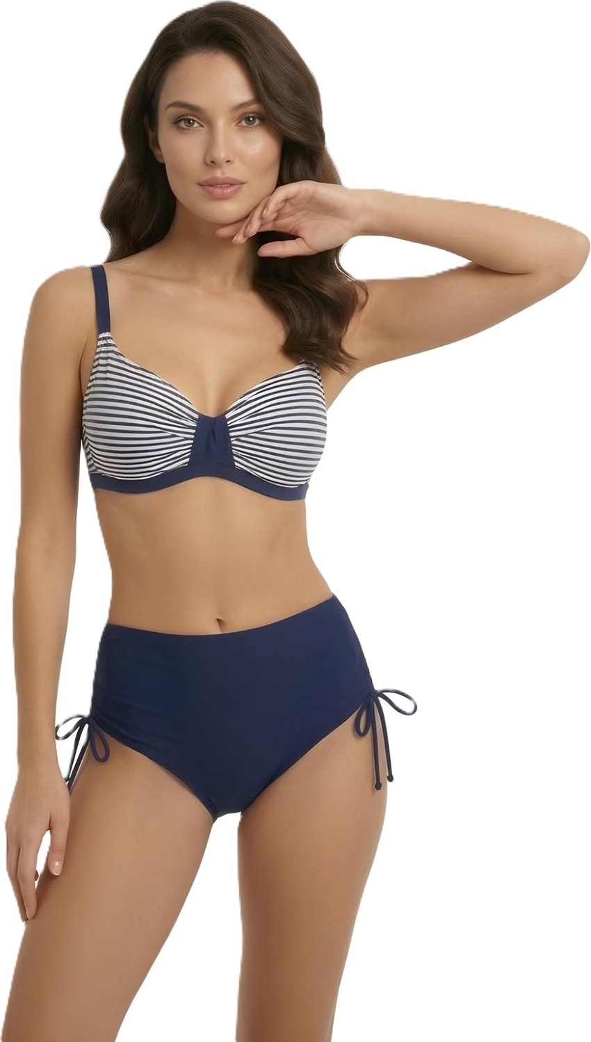 Donlaritta Büyük Beden Toparlayıcı Siyah Beyaz-Lacivert Beyaz Göğüs Pedli Hızlı Kuruyan Bikini Takımı 42-44-46-48-50-52-54 Beden