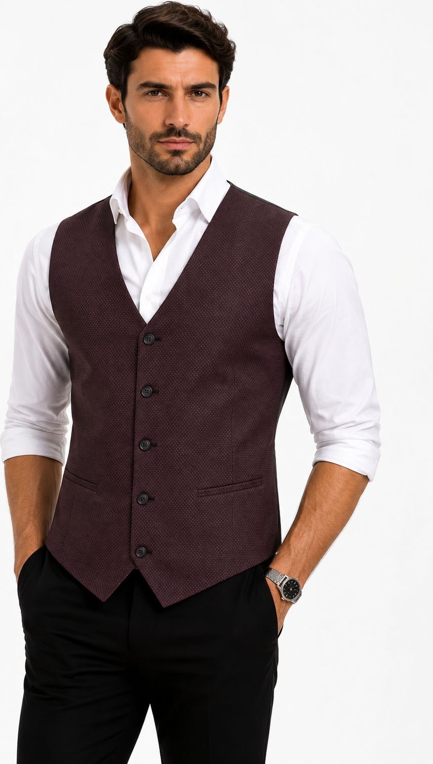 Mentor Regalo Erkek Yelek V Yaka Bordo Puanlı 50304