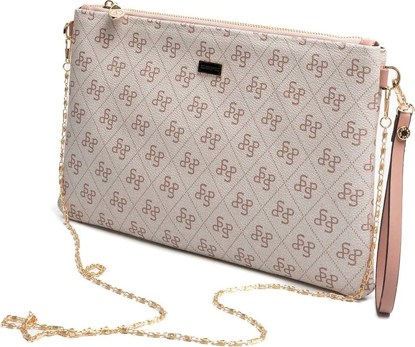 Silver & Polo Silver Polo Pembe - Somon Monogram Kadın Portföy ve Clutch El Çantası SP1034 görsel 4