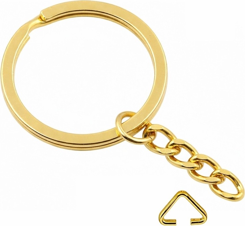 Orhan Çanta 100 Adet Gold Ezme Zincirli Anahtarlık Halkası Üçgen Bağlantı Aparatlı - 25 mm Altın Renk Kolay Montaj Anahtarlık Ucu görsel 2