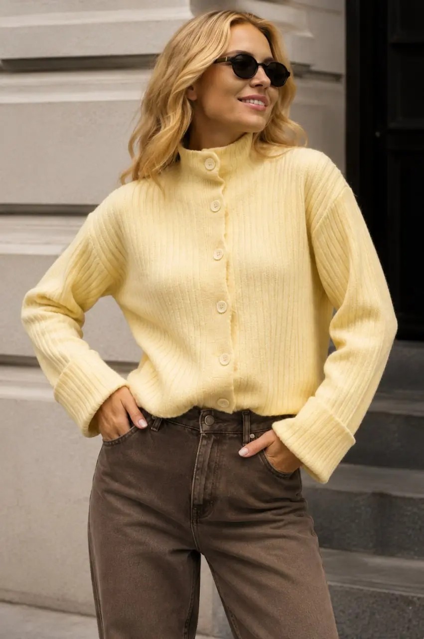 Parkkaron Basic Crop Yumuşak Dokulu Dik Yaka Triko Hırka AW25HI0004