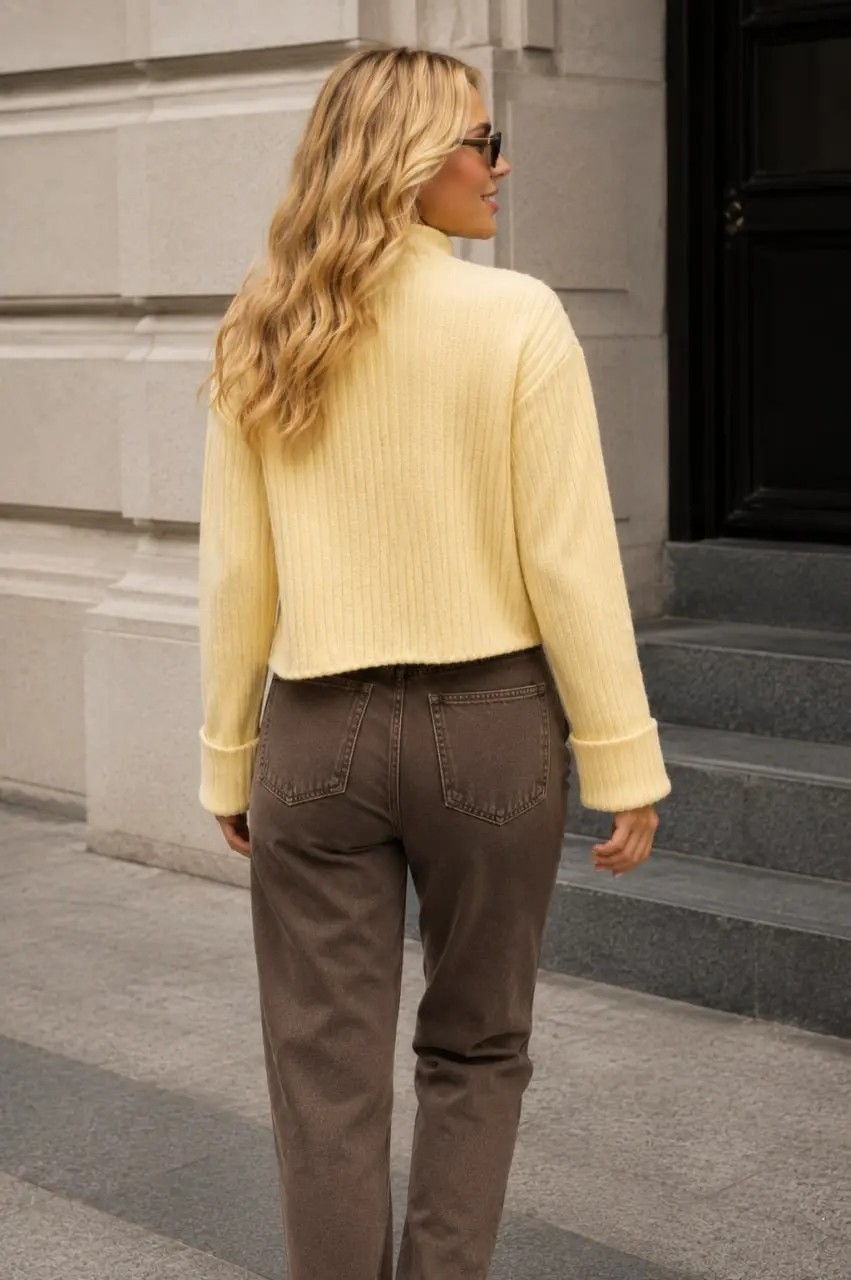 Parkkaron Basic Crop Yumuşak Dokulu Dik Yaka Triko Hırka AW25HI0004 görsel 3