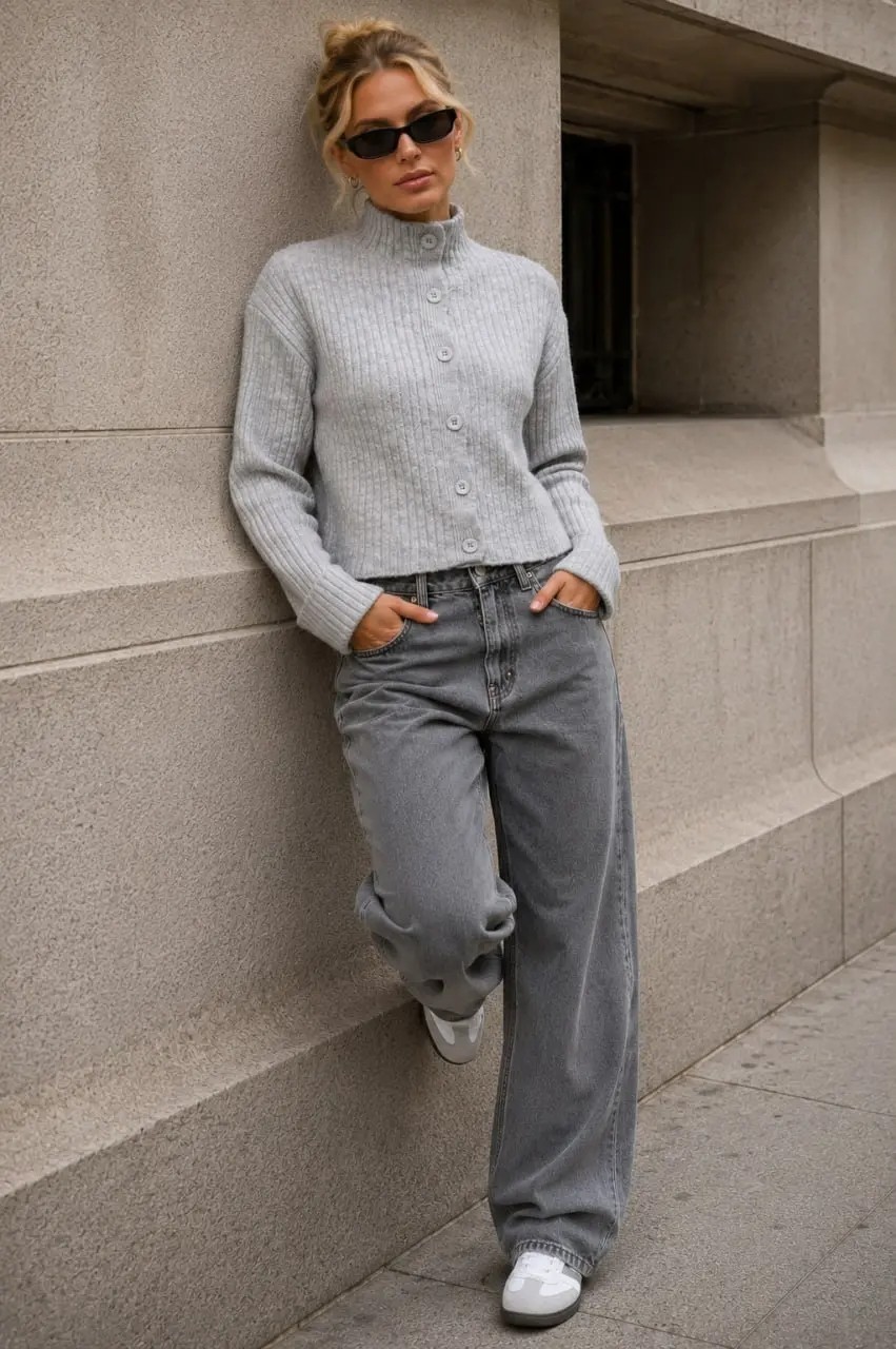 Parkkaron Basic Crop Yumuşak Dokulu Dik Yaka Triko Hırka AW25HI0004 görsel 5