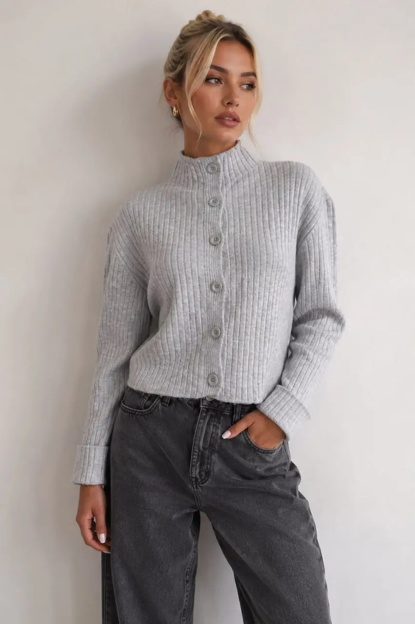 Parkkaron Basic Crop Yumuşak Dokulu Dik Yaka Triko Hırka AW25HI0004 görsel 6