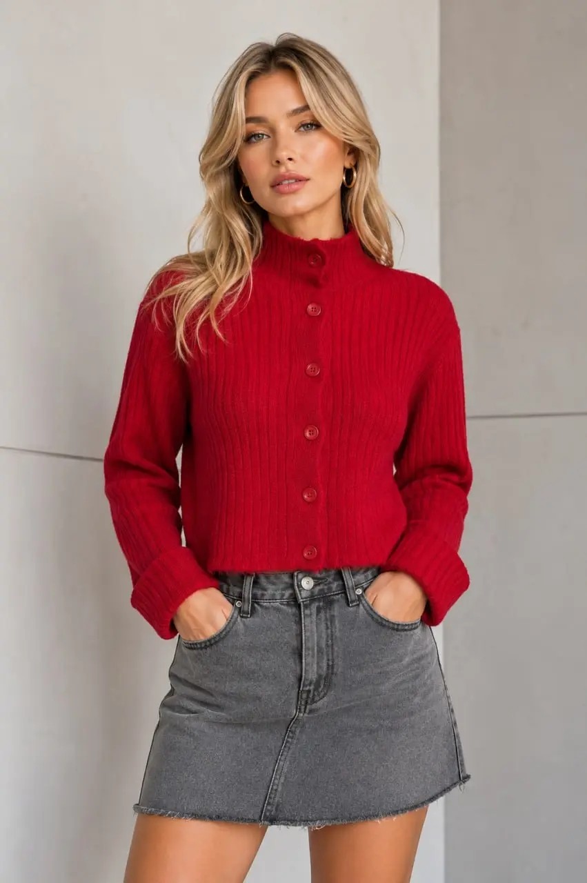 Parkkaron Basic Crop Yumuşak Dokulu Dik Yaka Triko Hırka AW25HI0004
