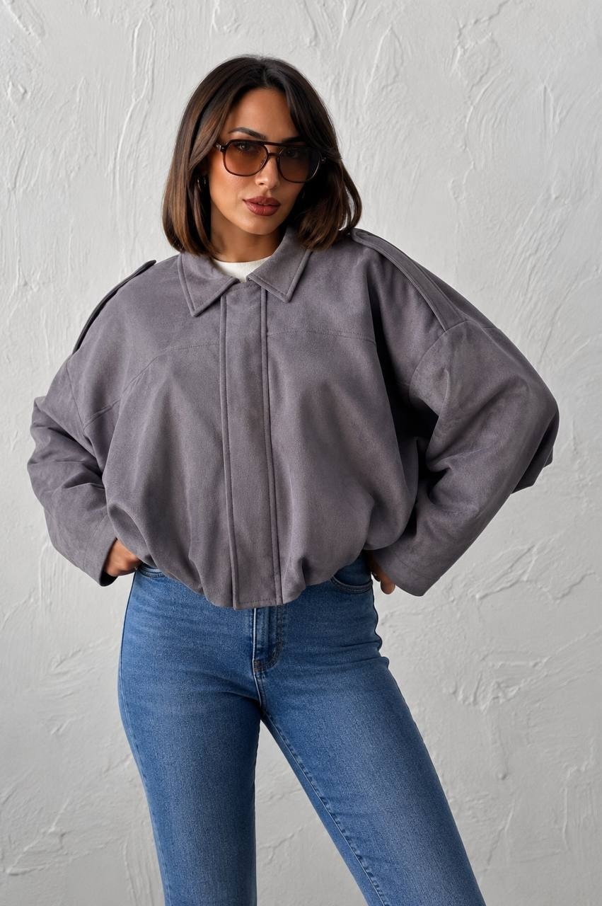 Trendparis Kadın Oversize Süet Bomber Ceket - Düşük Omuzlu Bej